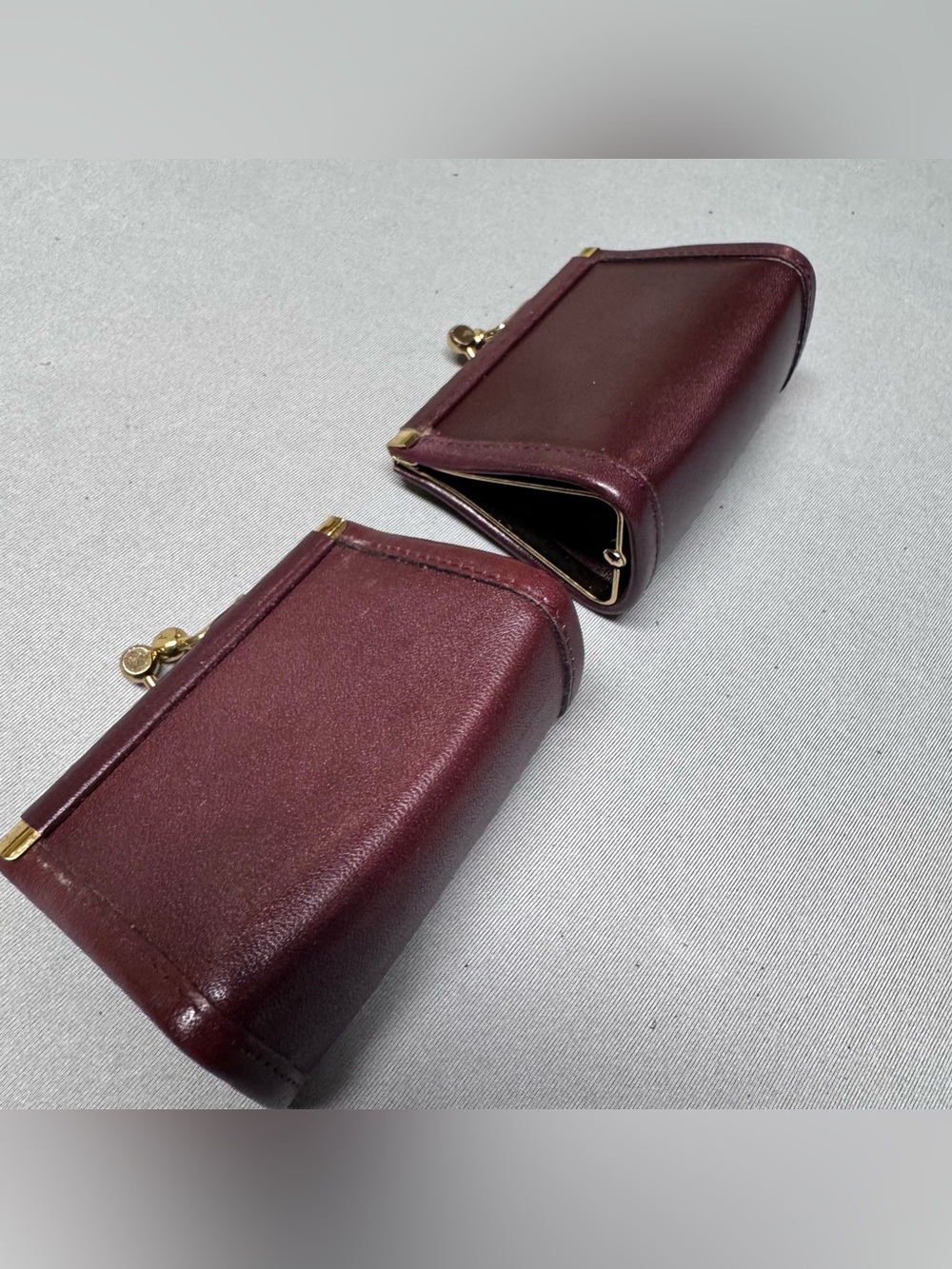 Etienne Aigner Burgundy Leather 4” Kiss-Lock Coin Purses (Pair) - Picture 5 of 8